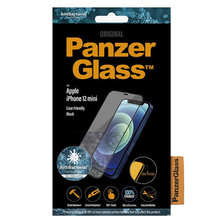 PanzerGlass iPhone 12 Mini Antibakteriell kant-til-kant skjermbeskytter - Veskevennlig - Black Edge