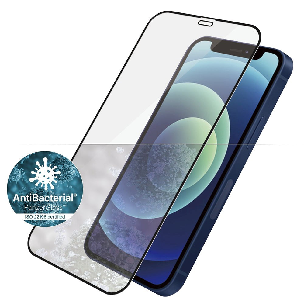 PanzerGlass iPhone 12 Mini AntiBacterial Edge-To-Edge Skærmbeskyttelse - Case Friendly - Sort Kant