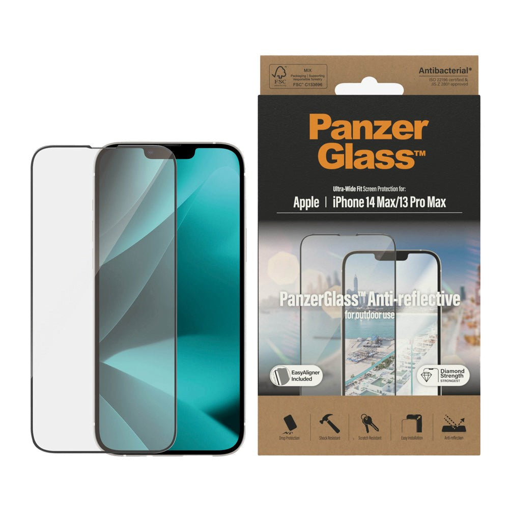 iPhone 14 Plus / 13 Pro Max PanzerGlass AntiBacterial Ultra Wide Fit skjermbeskytter - Antirefleks - EasyAligner - Diamond Strength