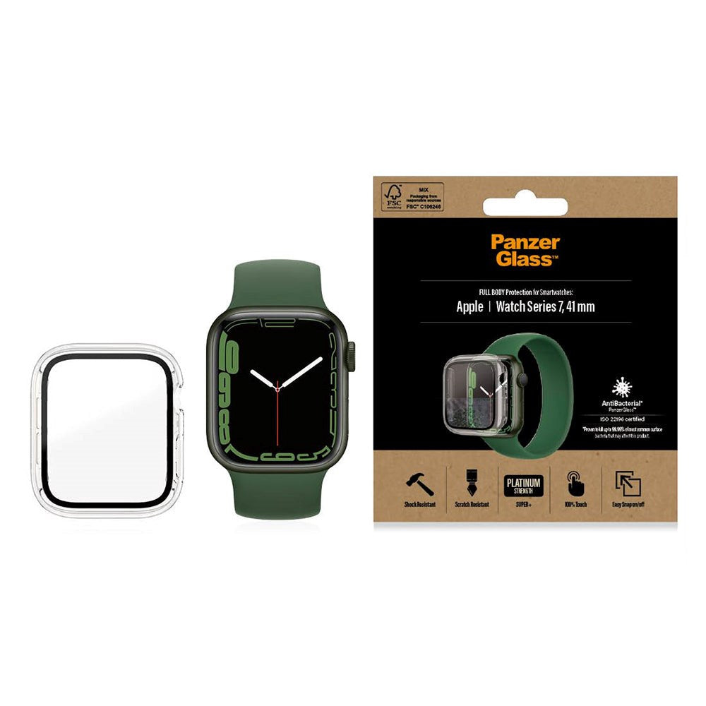 PanzerGlass Apple Watch 9/8/7 (41 mm) beskyttelsesdeksel for hele kroppen m. Innebygd skjermbeskytter - Gjennomsiktig