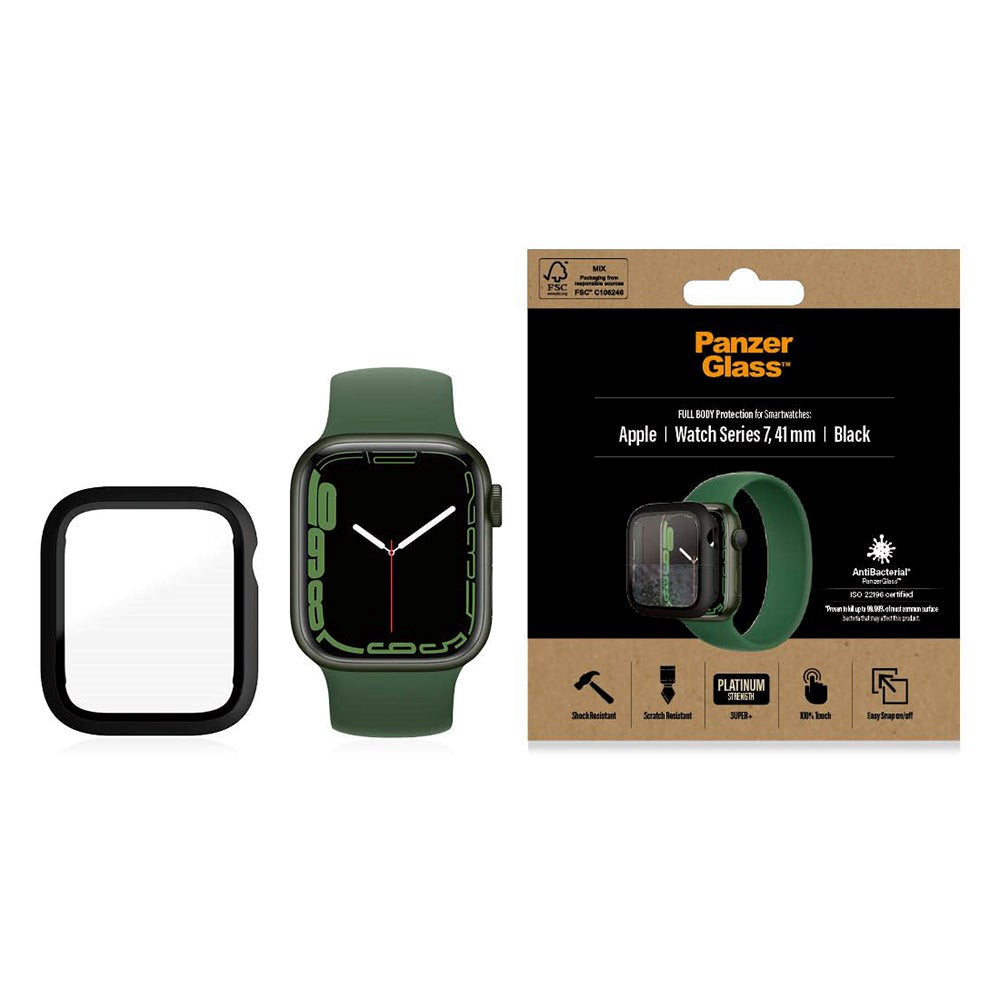 PanzerGlass Apple Watch 9/8/7 (41 mm) beskyttelsesdeksel for hele kroppen m. Innebygd skjermbeskytter - Svart