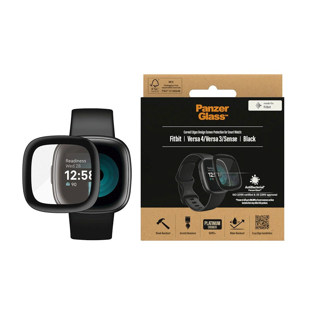 Fitbit Versa 4 / Versa 3 / Sense PanzerGlass skjermbeskytter i herdet glass - svart kant