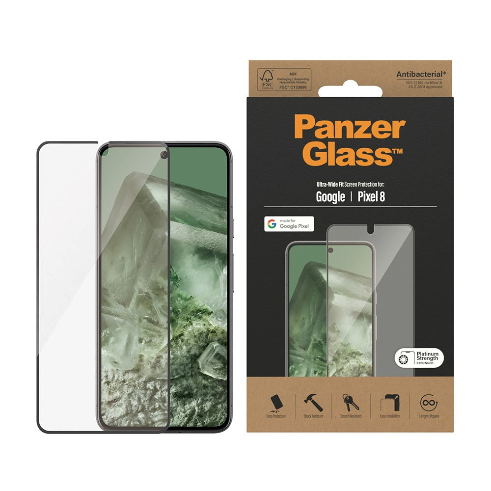 Google Pixel 8 PanzerGlass Ultra Wide Fit Skjermbeskytter - Platinum Strength - Black Edge