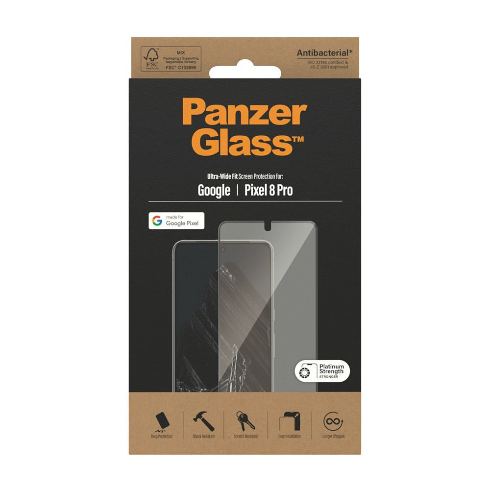 Google Pixel 8 Pro PanzerGlass Ultra Wide Fit Skjermbeskytter - Platinum Strength - Black Edge
