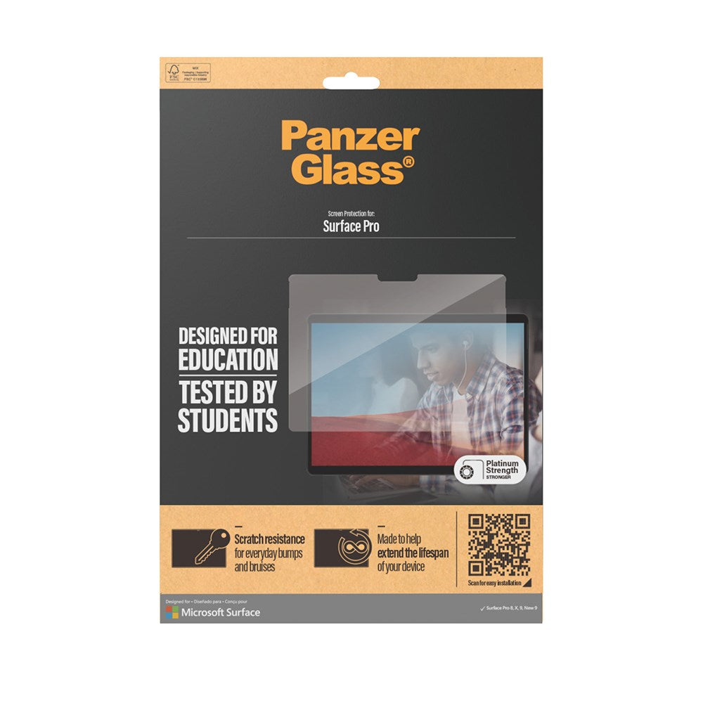 Microsoft Surface Pro X / Pro 8 / Pro 9 PanzerGlass AntiBacterial Ultra-Wide Fit skjermbeskytter - Platinastyrke - Gjennomsiktig