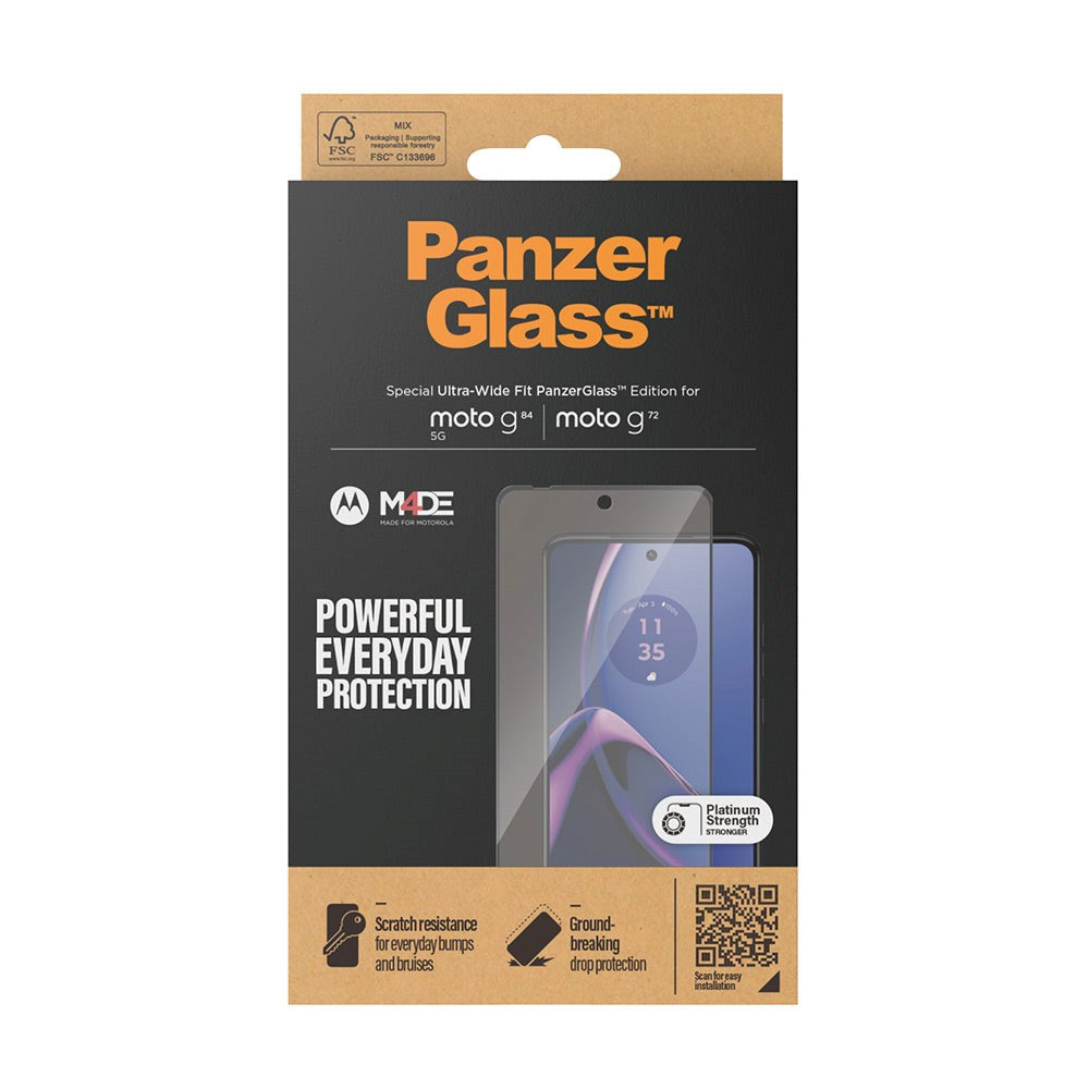 Motorola Moto G72 / G84 PanzerGlass Ultra Wide Fit skjermbeskytter - platinastyrke - svart kant