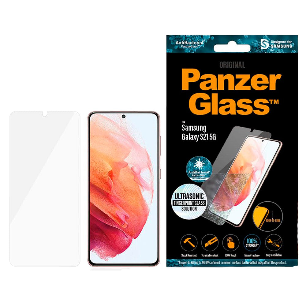 Samsung Galaxy S21 PanzerGlass Antibakteriell Edge-to-Edge Ultrasonic Fingerprint Screen Protector - Veskevennlig - Gjennomsiktig