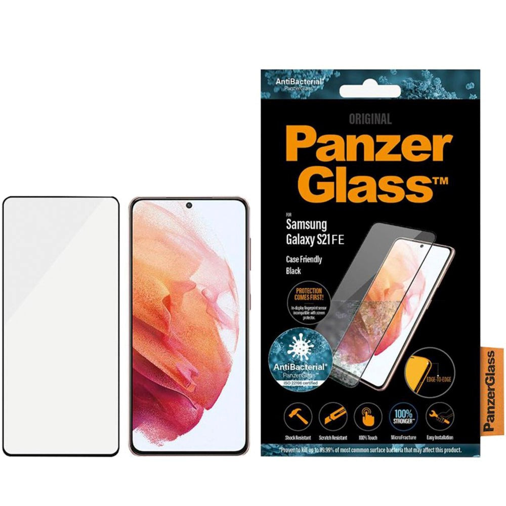 Samsung Galaxy S21 FE (5G) PanzerGlass Antibakteriell kant-til-kant skjermbeskytter - Veskevennlig - Black Edge