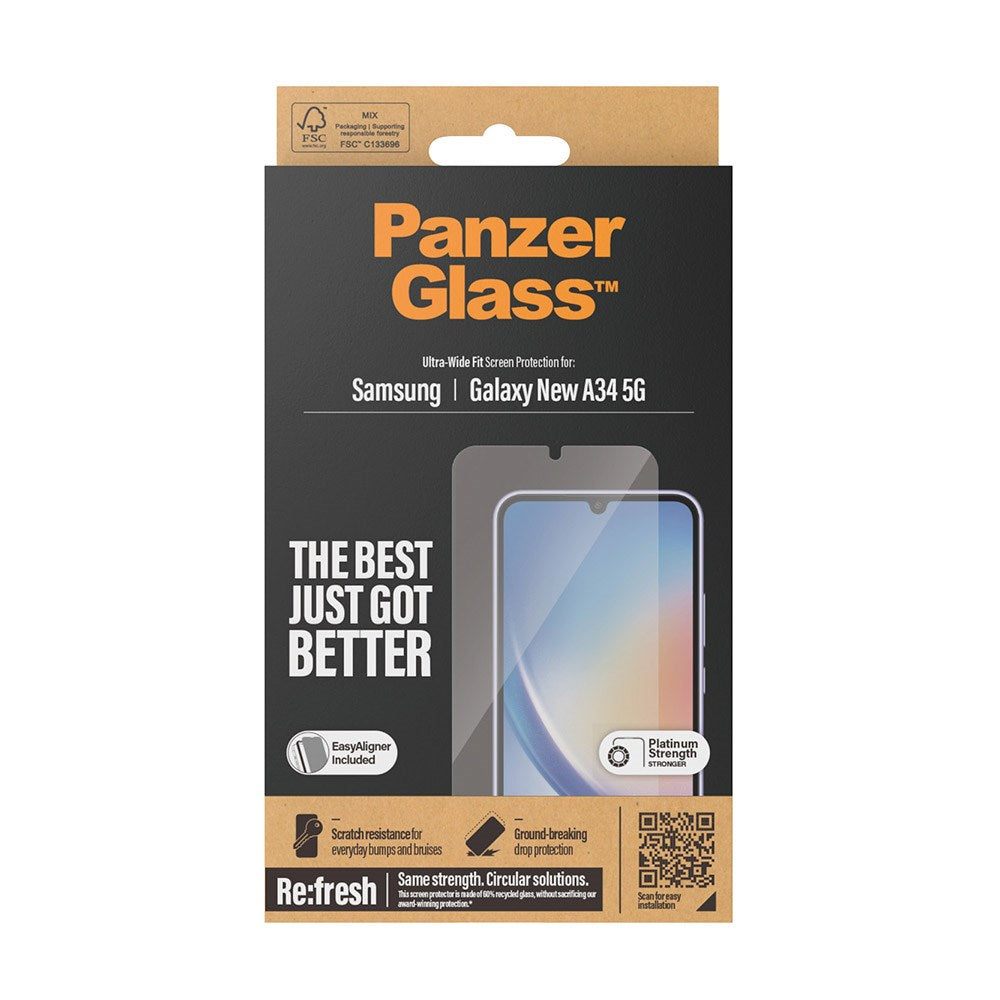 Samsung Galaxy A35 (5G) PanzerGlass Ultra Wide Fit Re:fresh Beskyttende glass m. EasyAligner - Platinum Strength - Gjennomsiktig