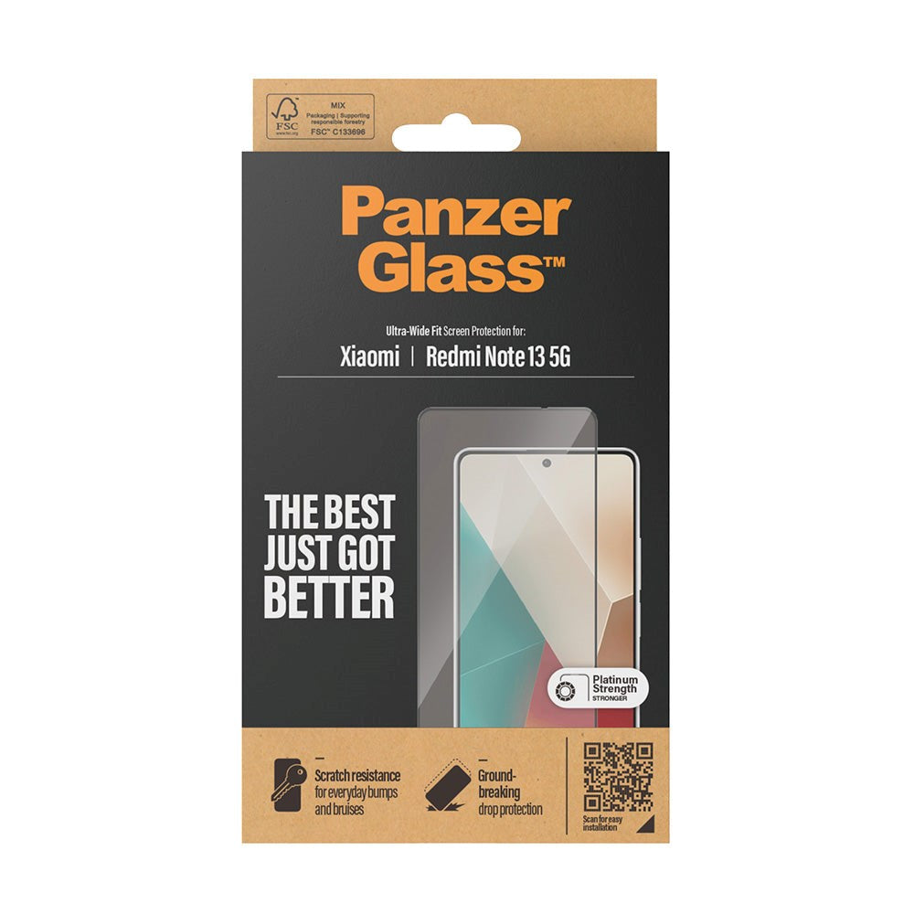 Xiaomi Redmi Note 13 (5G) PanzerGlass Ultra Wide Fit skjermbeskytter - Platinastyrke - Svart kant