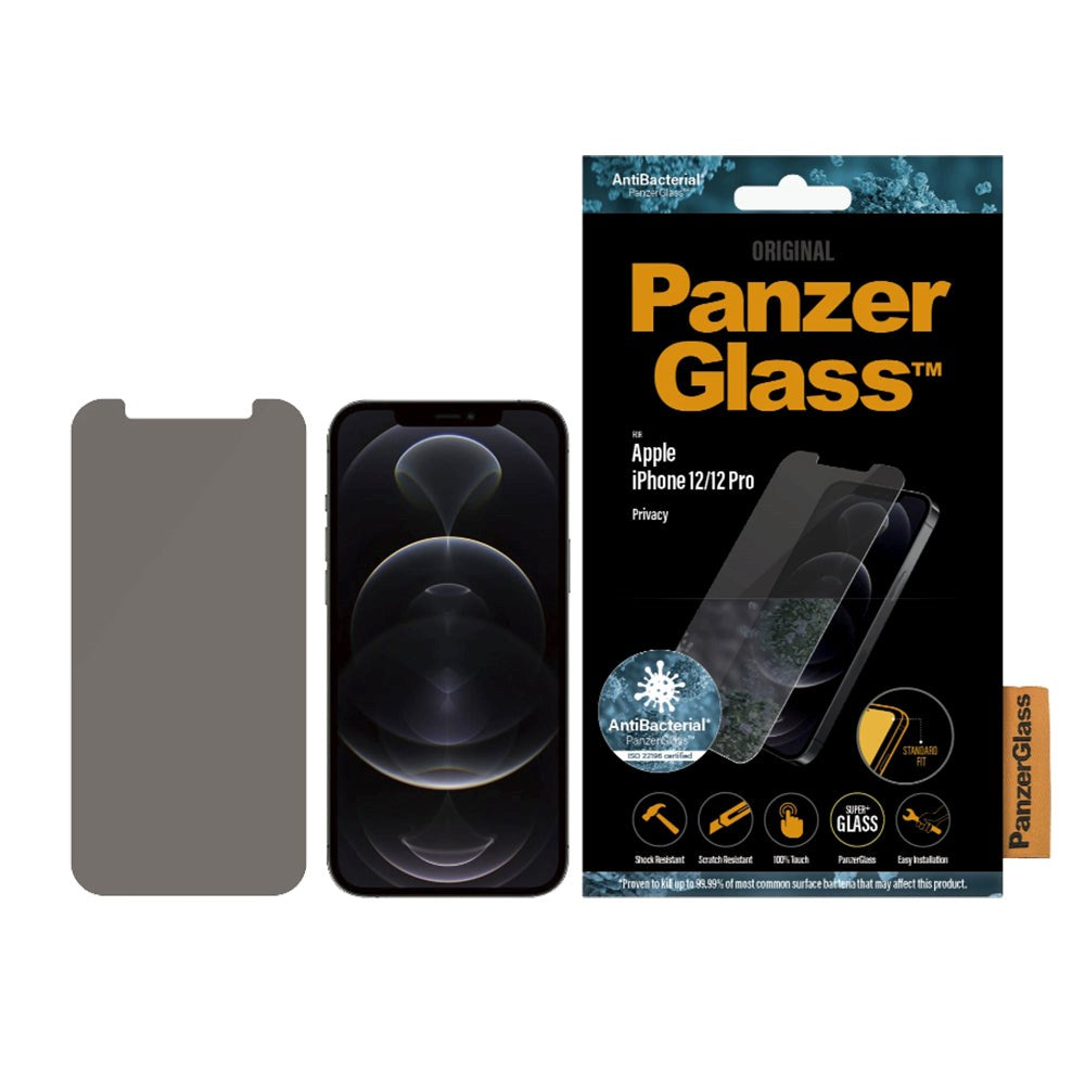 PanzerGlass iPhone 12 / 12 Pro AntiBacterial Standard Fit skjermbeskytter - Personvernglass - Gjennomsiktig