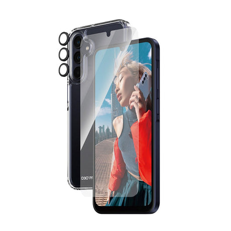 Samsung Galaxy A25 (5G) PanzerGlass 3-i-1-pakke m. EasyAligner - Skjermbeskytter (UWF) / D3O Bio Hardcase Cover / Hoops Kamerabeskyttelse - Gjennomsiktig / Svart