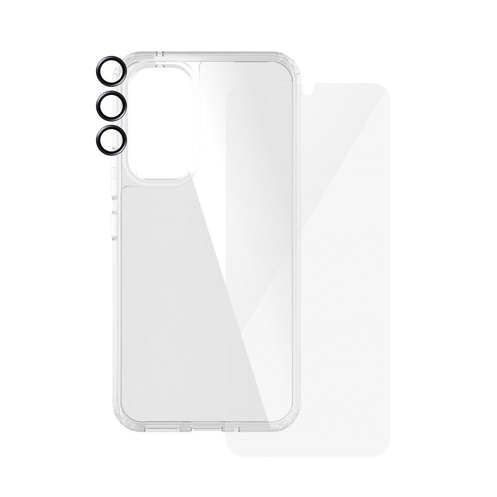 Samsung Galaxy A55 (5G) PanzerGlass 3-i-1-pakke m. EasyAligner - Skjermbeskytter (UWF) / D3O Bio Hardcase Cover / Hoops Kamerabeskyttelse - Gjennomsiktig / Svart