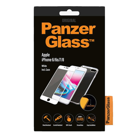 iPhone SE (2022 / 2020) / 8 / 7 PanzerGlass 360° beskyttelse (Glass m. hvit kant + bakdeksel)