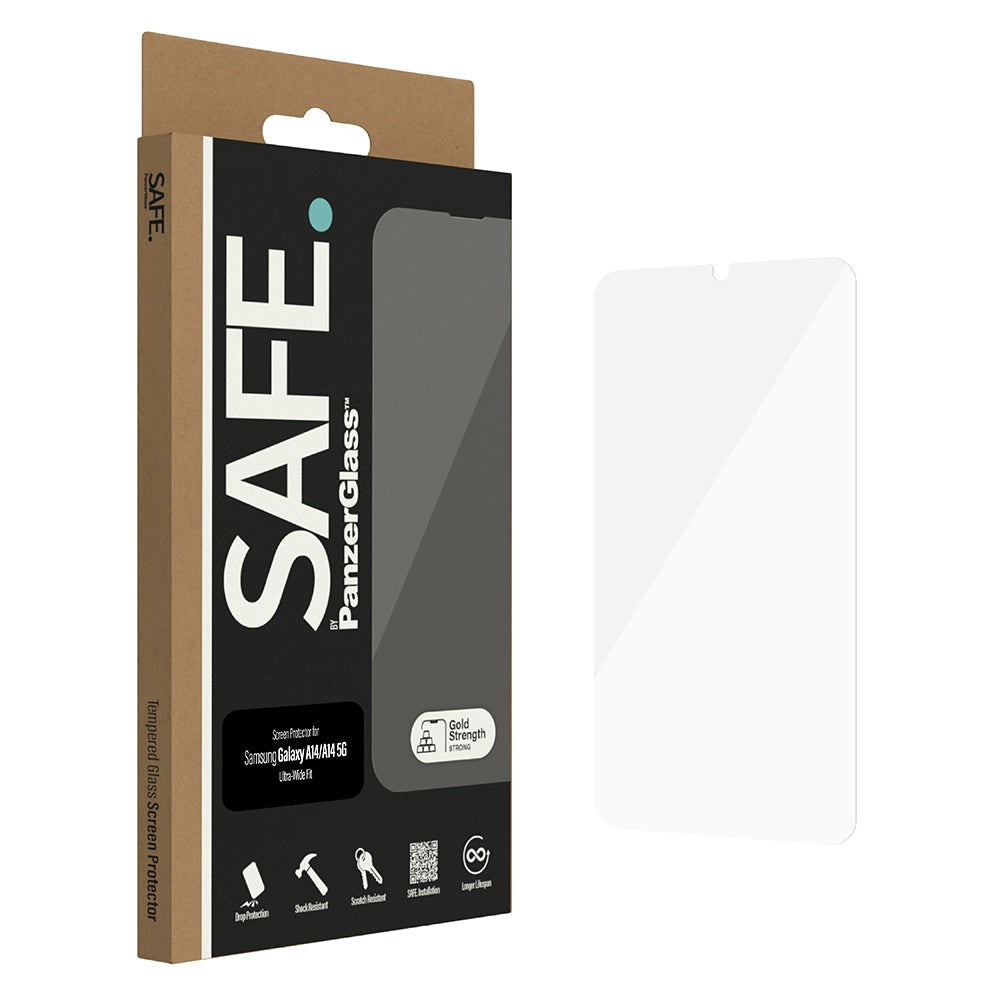 Samsung Galaxy A14 (5G) Safe By PanzerGlass® Ultra-Wide Fit-skjermbeskytter - Veskevennlig - Gullstyrke - Gjennomsiktig