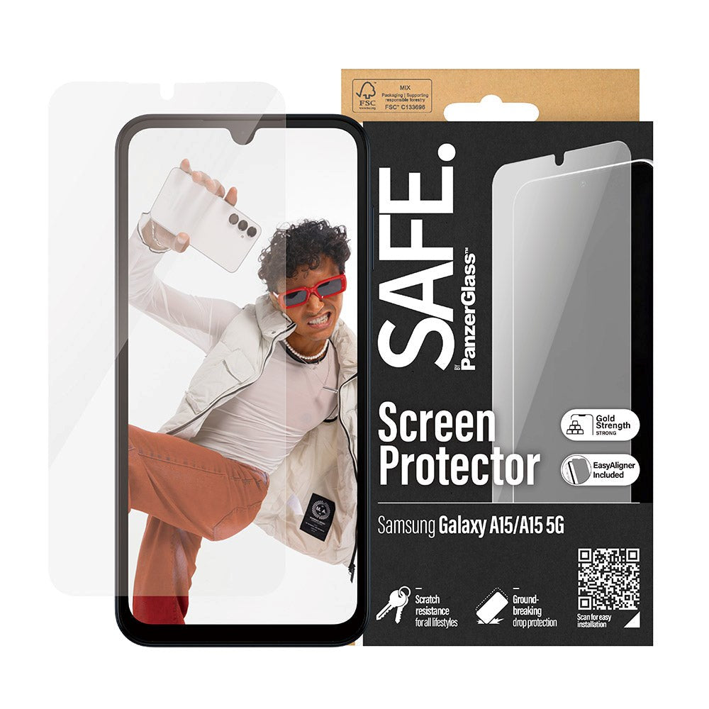 Samsung Galaxy A15 / A15 (5G) Safe By PanzerGlass® Ultra-Wide Fit-skjermbeskytter - Veskevennlig - Gullstyrke - Gjennomsiktig