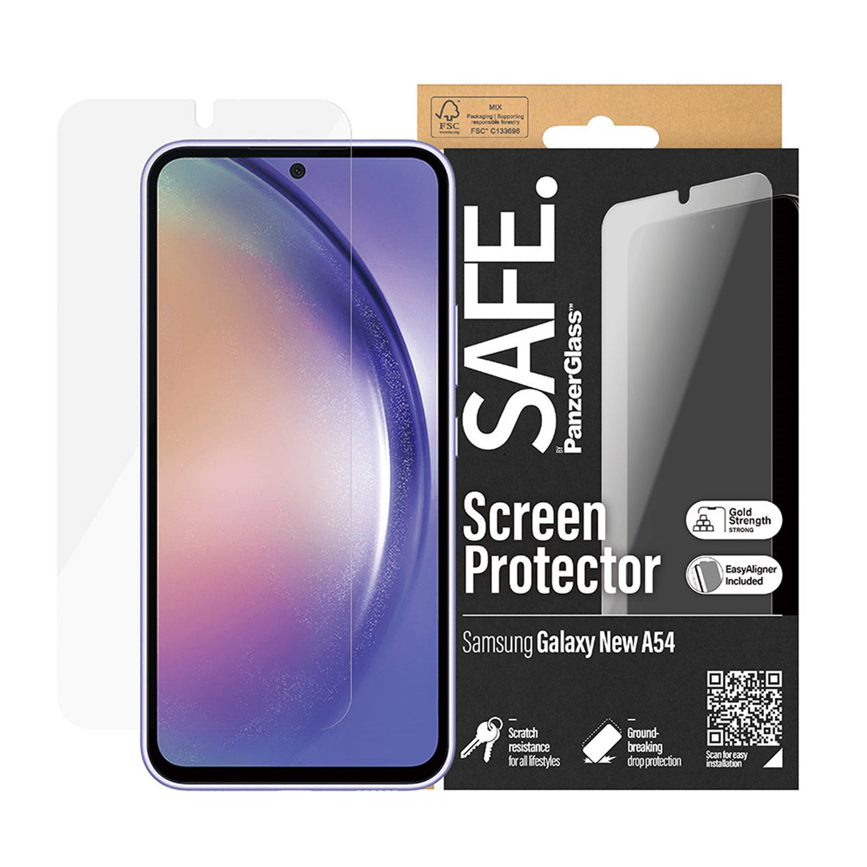 Safe By PanzerGlass® Samsung Galaxy A55 (5G) Ultra-Wide Fit Skærmbeskyttelsesglas - Case Friendly - Gold Strength - Gennemsigtig