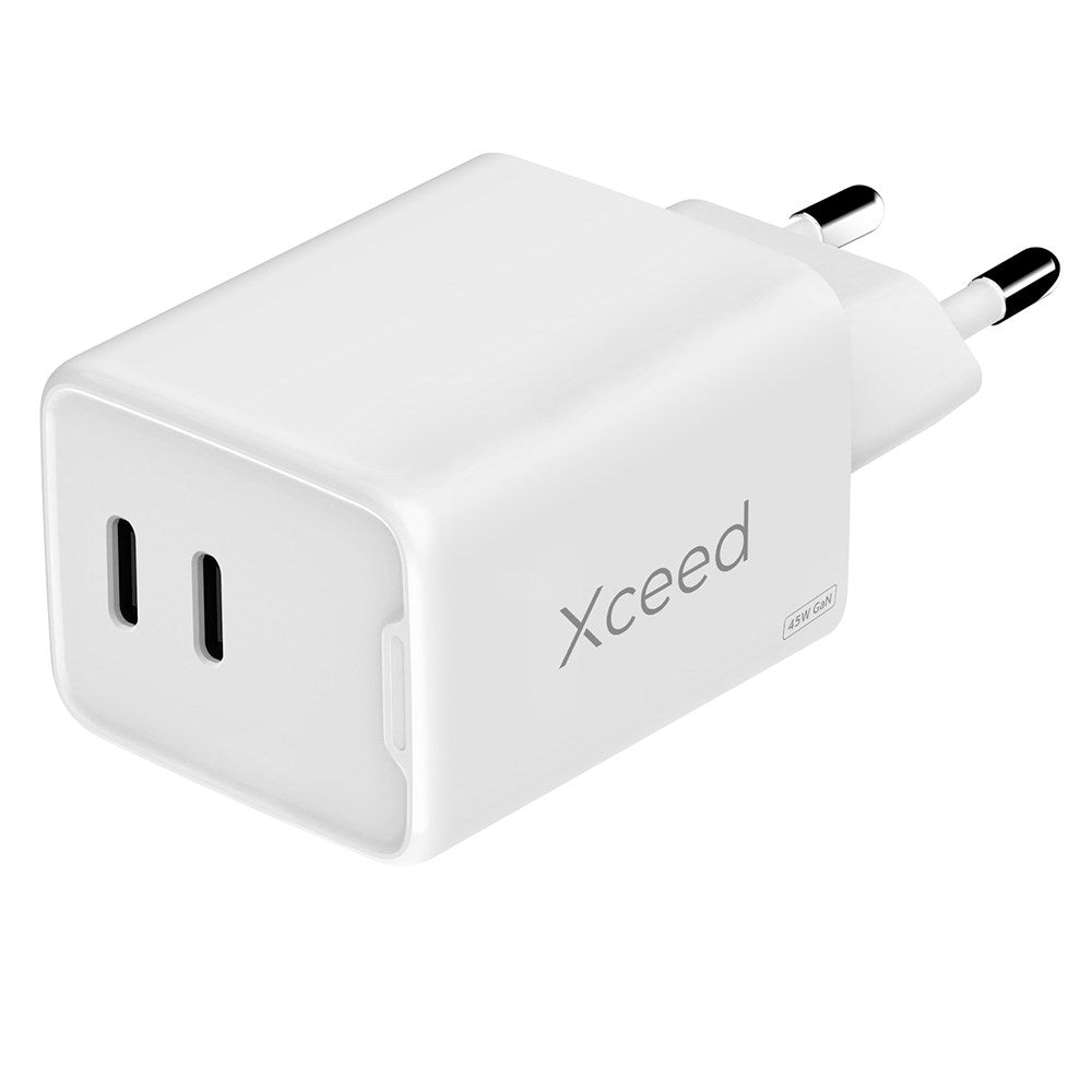 Xceed 45W GaN Multifunktionel Vægoplader - 2 x USB-C - Hvid