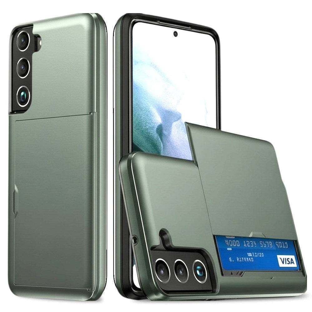 Samsung Galaxy S22 Hybrid Plastic Back Case Craftsman Cover m. Kortholder - Army Green