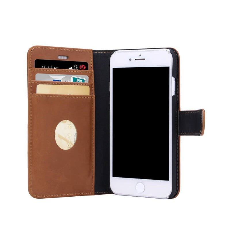 RadiCover Exclusive 2-i-1 iPhone SE (2022/2020)/8/7/6/6s - Flip-deksel i ekte skinn - 86 % strålebeskyttelse - Brun