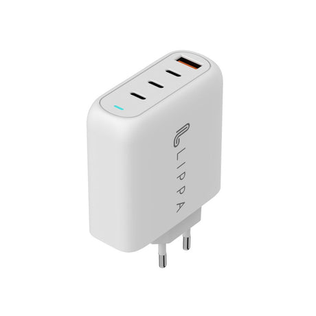 Lippa PD 100W Vegglader GaN m. 3 x USB-C &amp; 1 x USB-A - Hvit