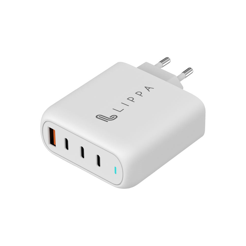 Lippa PD 100W Vegglader GaN m. 3 x USB-C &amp; 1 x USB-A - Hvit