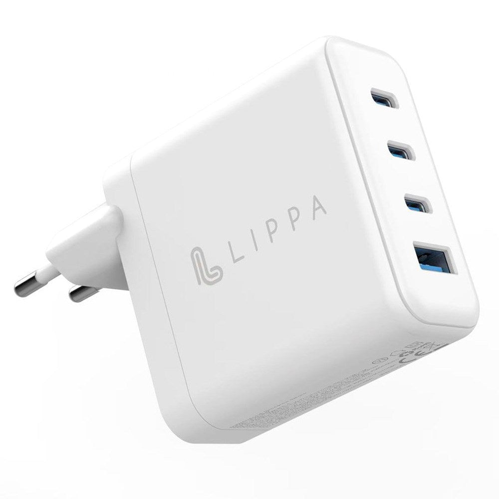 Lippa PD 100W Vegglader GaN m. 3 x USB-C &amp; 1 x USB-A - Hvit