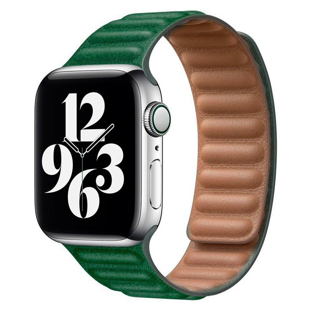 Lippa Apple Watch (42/44/SE/45/46/49 mm) magnetisk lærreim - mørkegrønn