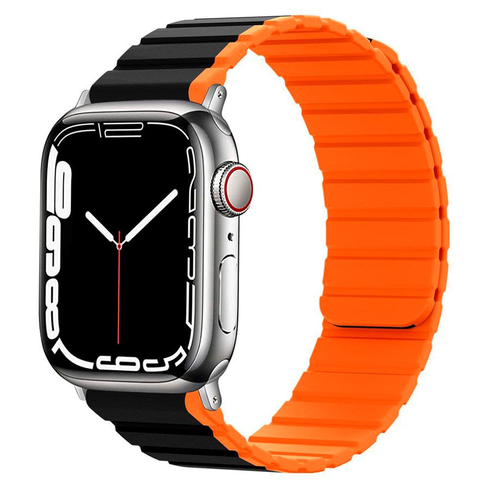 Lippa Apple Watch (42/44/SE/45/46/49 mm) Magnetisk silikon multistropp - svart / oransje