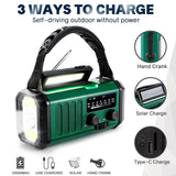 Nødradio Lippa FM - håndsveiv, solcellepanel, kompass, 10 000 mAh Powerbank - Grønn