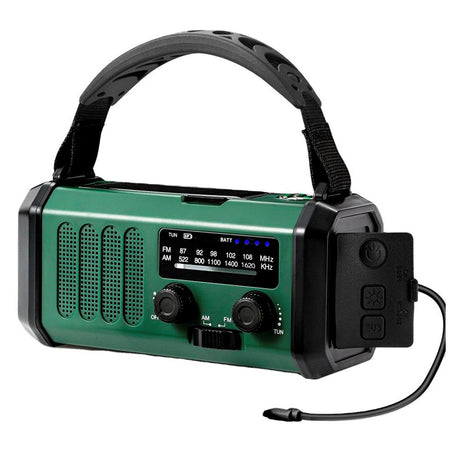 Nødradio Lippa FM - håndsveiv, solcellepanel, kompass, 10 000 mAh Powerbank - Grønn