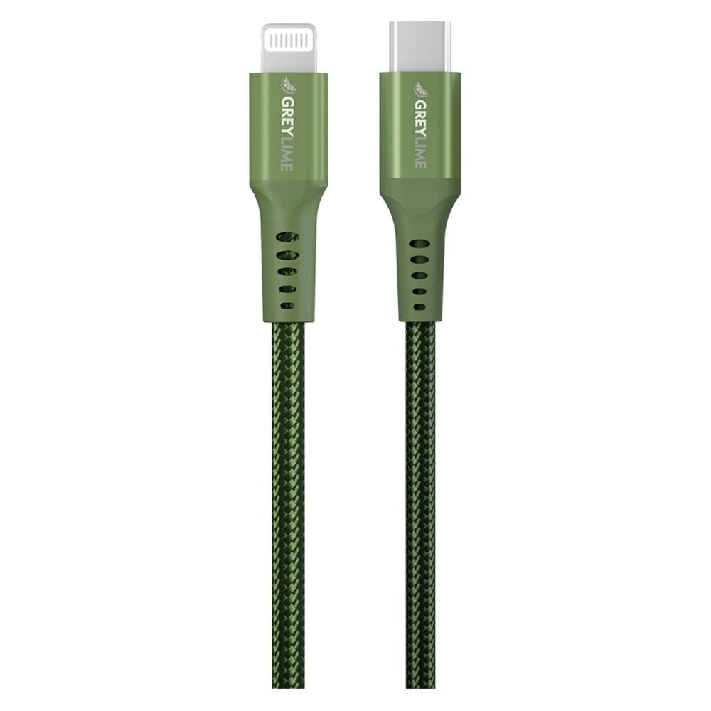 GreyLime 18W Braided USB-C til Lightning Kabel 3 meter - Grøn