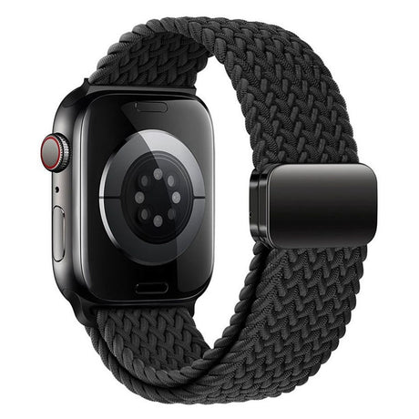 Apple Watch (42/44/SE/45/46/49mm) Nylon Rem Lippa - Magnetisk Lås - Sort