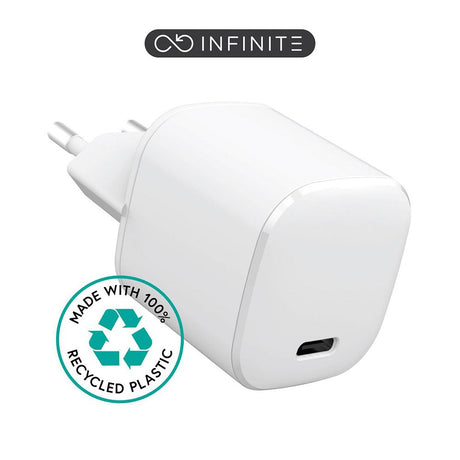 eSTUFF INFINITE 20W PD USB-C vegglader - 100 % resirkulert plast - hvit
