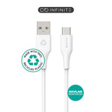 eSTUFF INFINITE USB-C-kabel 60W 2 m - 100 % resirkulert plast - hvit