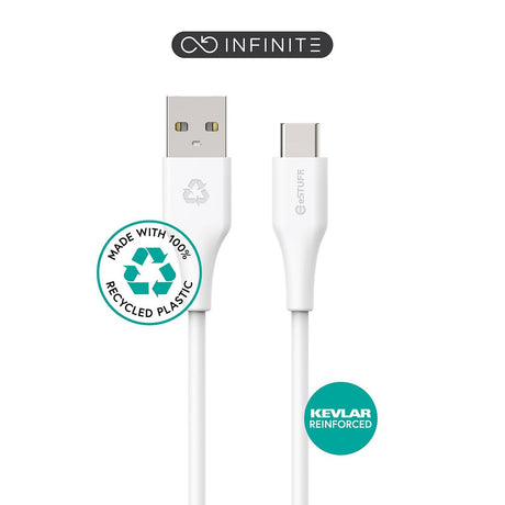 eSTUFF INFINITE USB-C-kabel 60W 2 m - 100 % resirkulert plast - hvit