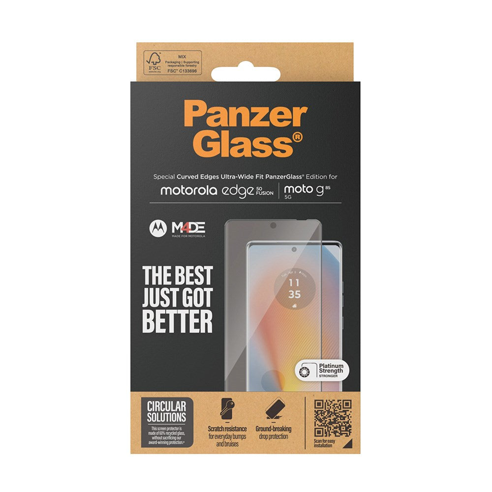 Motorola Edge 50 Fusion PanzerGlass Ultra Wide Fit beskyttelsesglass - platinastyrke - svart kant