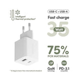 empower by PanzerGlass Turbo Vægoplader - 1x USB-A & 1x USB-C - 35W - Silver White