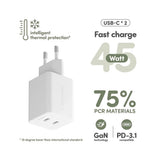 empower by PanzerGlass Turbo Vægoplader - 2x USB-C - 45W - Silver White