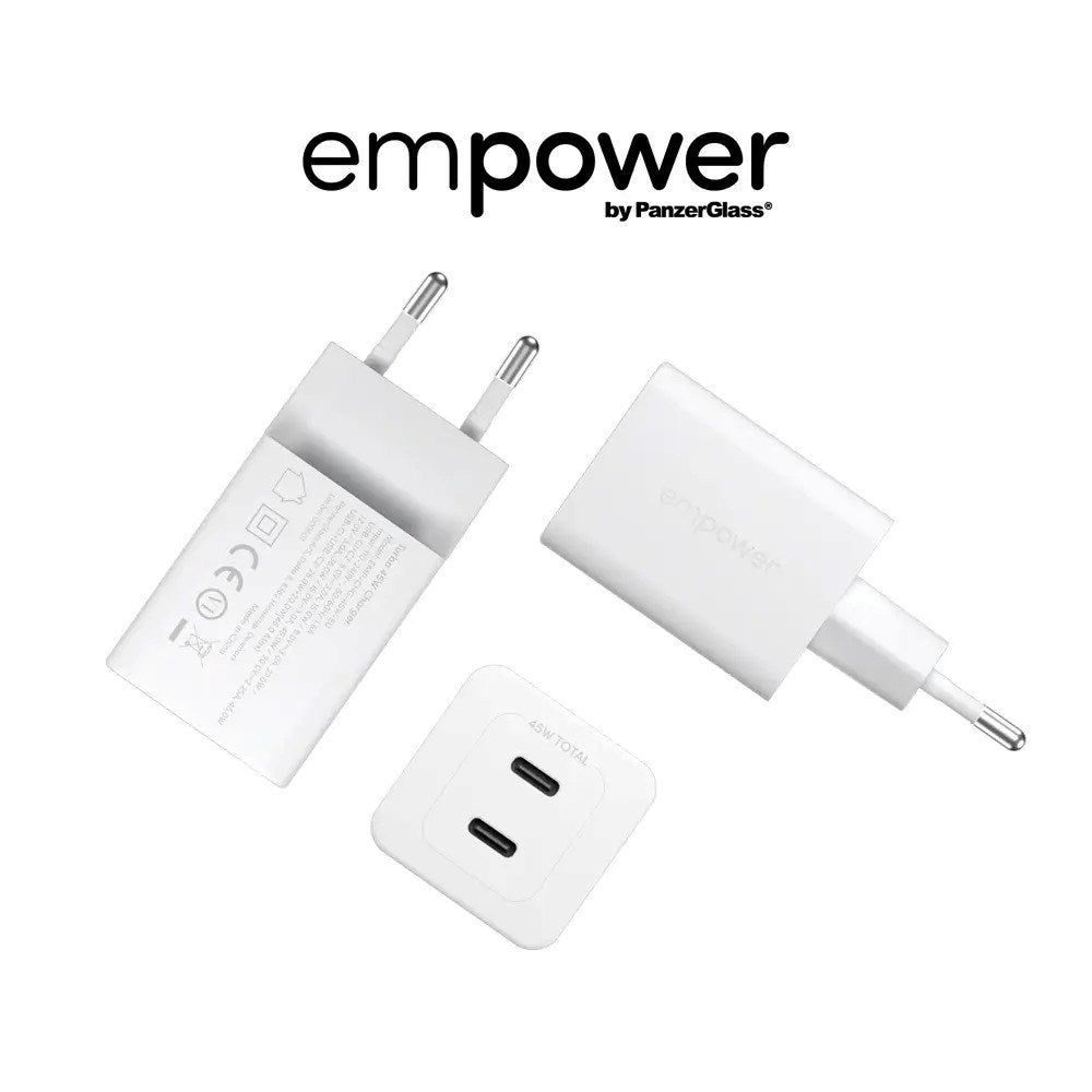 empower by PanzerGlass Turbo Vægoplader - 2x USB-C - 45W - Silver White