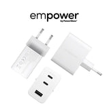 empower by PanzerGlass Turbo Vægoplader - 1x USB-A & 2x USB-C - 70W - Silver White