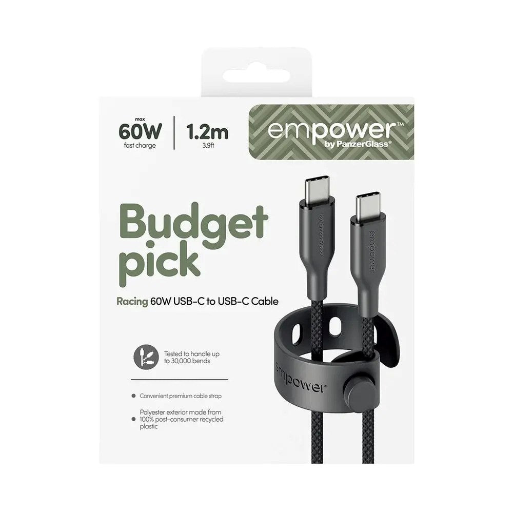 empower by PanzerGlass Racing 1.2m / 60W USB-C til USB-C Kabel - Space Black