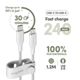 empower by PanzerGlass Racing 1.2m / 240W USB-C til USB-C Kabel - Silver White