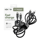 empower by PanzerGlass Racing 2m / 240W USB-C til USB-C Kabel - Space Black