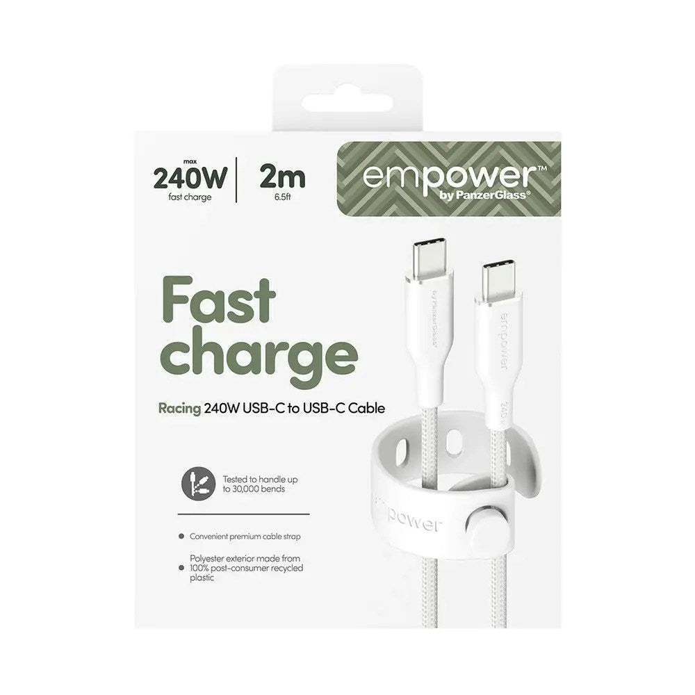 empower by PanzerGlass Racing 2m / 240W USB-C til USB-C Kabel - Silver White
