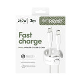 empower by PanzerGlass Racing 2m / 240W USB-C til USB-C Kabel - Silver White
