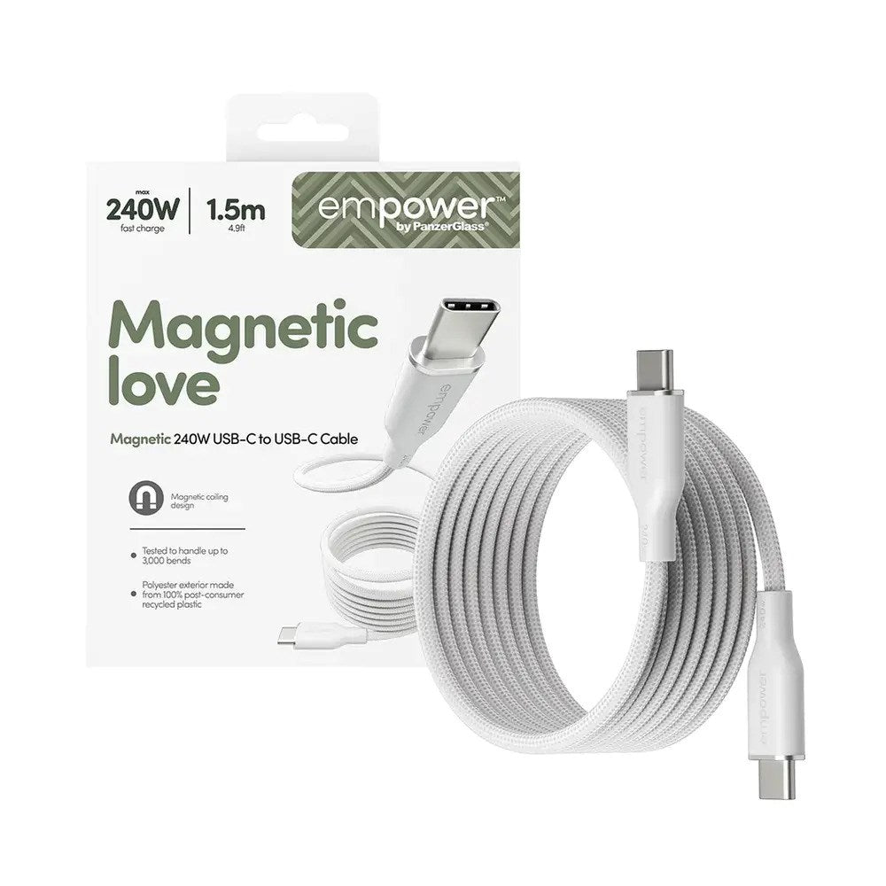empower by PanzerGlass Magnetic 1.5m / 240W USB-C til USB-C Kabel - Silver White