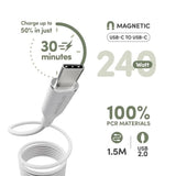 empower by PanzerGlass Magnetic 1.5m / 240W USB-C til USB-C Kabel - Silver White