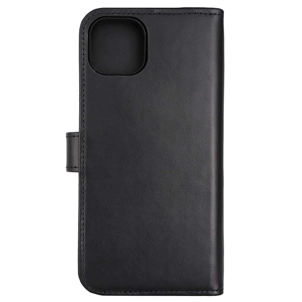 RadiCover Exclusive 2-in-1 iPhone 14 Plus - Ægte Læder Flip Cover - 86% Strålingsbeskyttelse - Sort