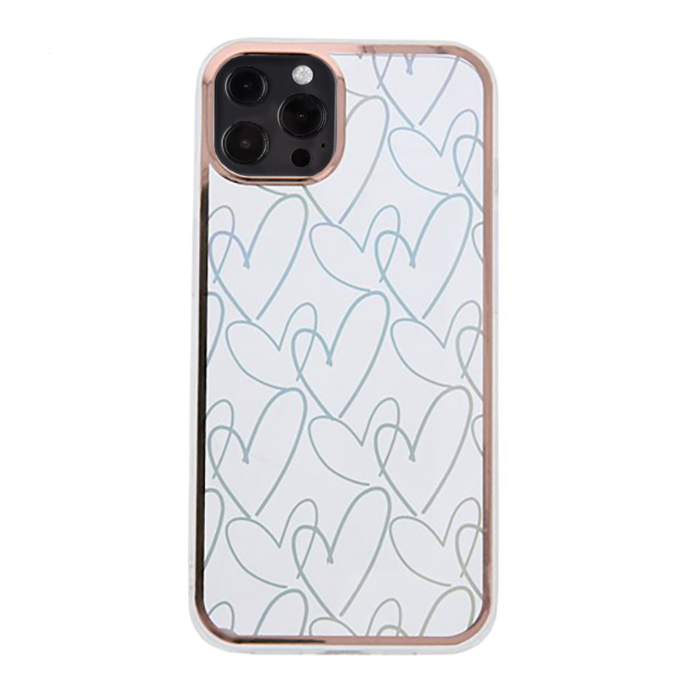 iPhone 13 Pro Hybrid Plastic Bakdeksel m. Holografisk trykk - Hjertemotiv - Gjennomsiktig